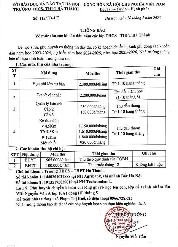 THÔNG BÁO CÔNG KHAI