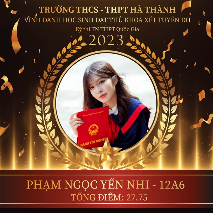 VINH DANH HỌC SINH TIÊU BIỂU LỚP 12 NIÊN KHOÁ 2020 - 2023 ĐẠT THÀNH TÍCH CAO TRONG KỲ THI TỐT NGHIỆP THPT 2023 